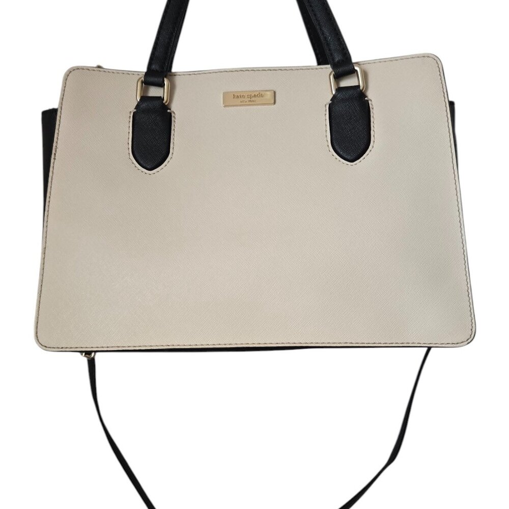 Kate Spade Leighann Laurel Way Leather Satchel almond/black Handbag